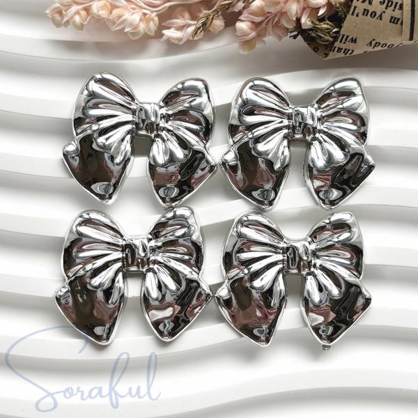 デコパーツ シルバーリボン 4個