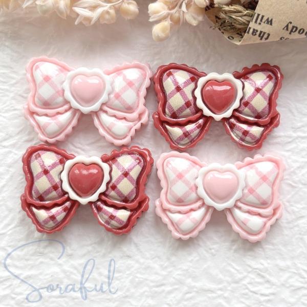 チェック柄のリボン　4個