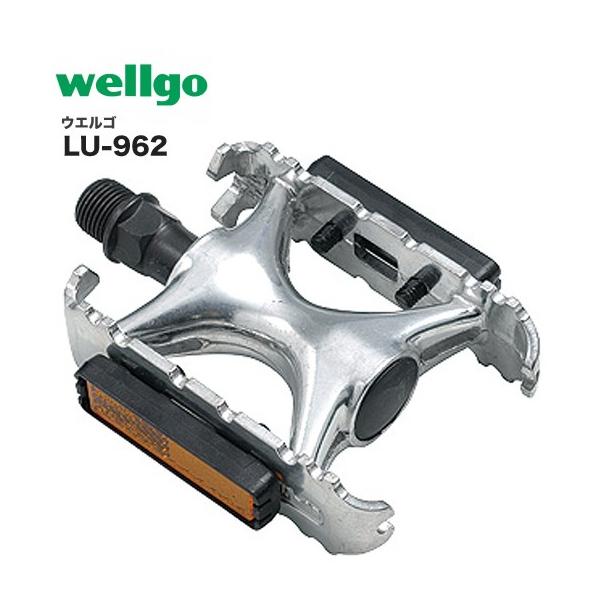 【WELLGO】ウエルゴ LU-962 アルミペダル シルバークロスバイクや入門用ロードバイクに合わせやすいフォームのアルミペダル●重量(カタログ値)：366ｇ（ペア）●カラー：シルバー