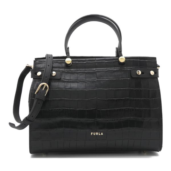 大容量 フルラ トートバッグ クロコ型押し A4 肩掛け ターンロック ビジネス 極美品○A4収納○FURLA フルラ メンズ クロコ 型押し トート