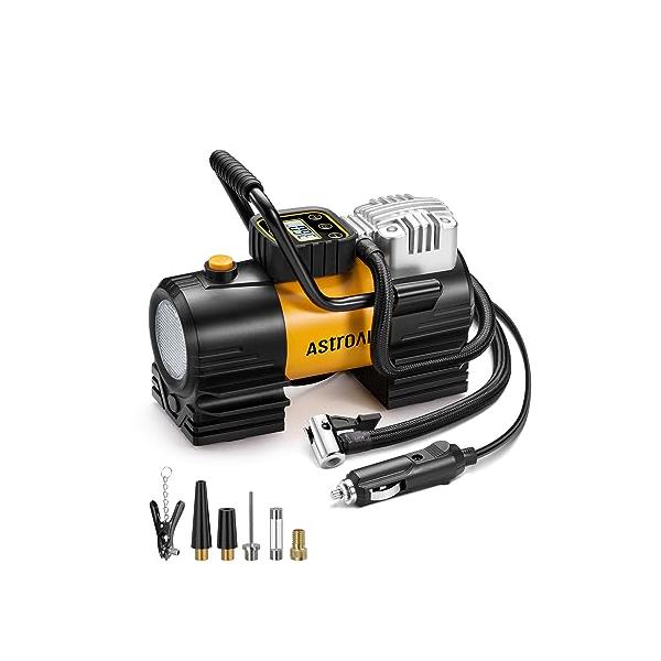 AstroAI エアコンプレッサー 空気入れ 自動車用 150PSI DC12V シガーソケット接続式 高輝度LEDライト 自動停止 ポータブルで万能 空気入れ 4種類表示