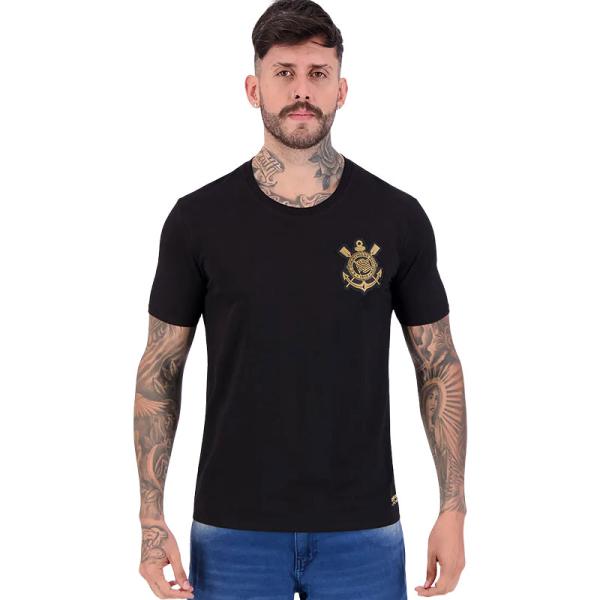 コリンチャンス ブラックコットンTシャツ エンブレムパッチ CORINTHIANS 公式ウェア