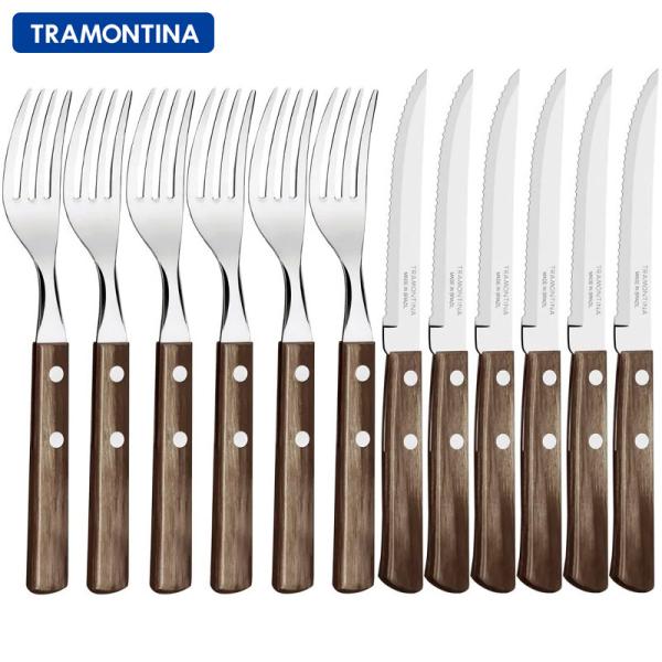 ポリウッド ステーキナイフ＆フォーク12点セット 食洗器OK シュラスコ・BBQ・パーティーカトラリー TRAMONTINA トラモンティーナ ブラウン