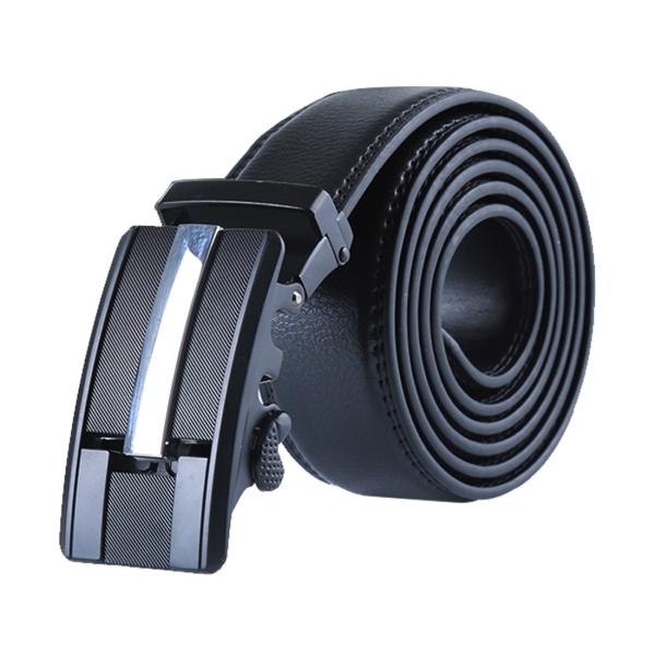 uxcell メンズ ベルト 自動バックル 穴なし オートロック 合金バックル ラチェットレザー 紳士 ビジネス 110cm ブラック