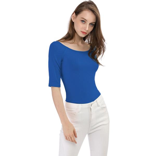 uxcell Allegra K 無地 tシャツ ５分丈 五分袖tシャツ トップス ストレッチ スリム シンプル レディース ロイヤルブルー M