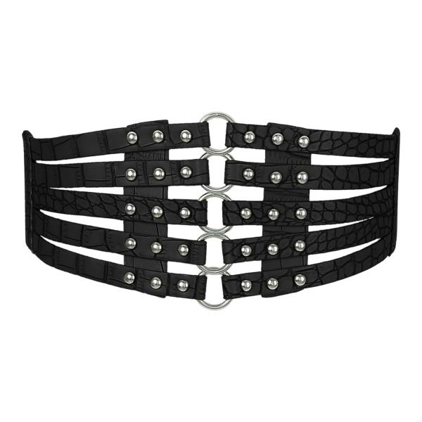 uxcell Allegra K コルセット 太ベルト ウエストマーク 幅広 カジュアル 伸縮性 シルバービーズブラック 70 - 75 cm