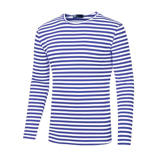 uxcell Allegra K メンズ ボーダー tシャツ カットソー 長袖 ストライプ クルーネック カジュアル ブルー ストライプ柄 42