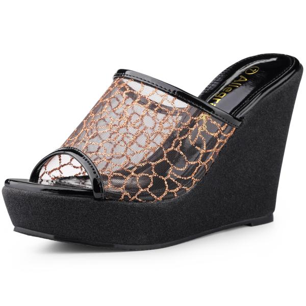 Allegra K プラットフォーム ウェッサンダル ジ スライドサンダル スリップオン レディース ブラックゴールド 25.5cm