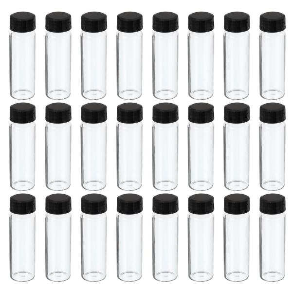 PATIKIL 15mL 試剤メディアボトル 24個 丸型 ガラス保存瓶 プラスチック スクリューキャップ ラボ ホーム用 クリア黒