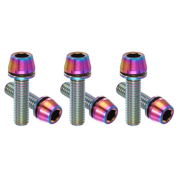 PATIKIL M5x18mm チタン製自転車ステムボルト、6個入り ヘックステーパーヘッドボルト マウンテンバイク用ネジ交換用ワッシャー付き 自転車