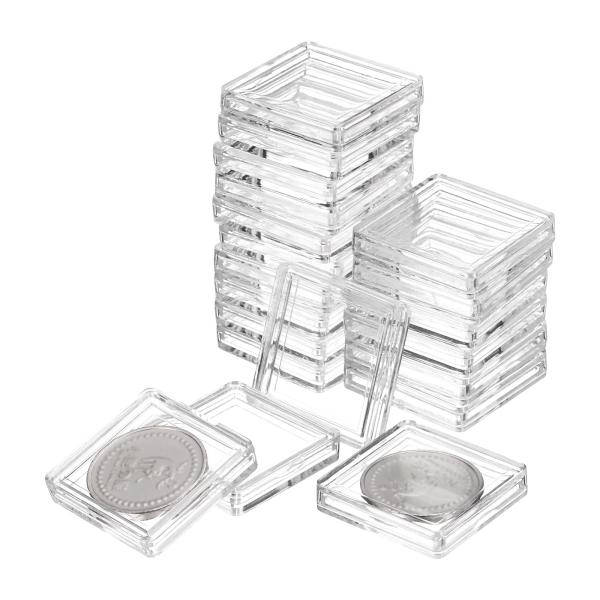 uxcell 20個25mmシルバーダラーコインホルダー プラスチック
