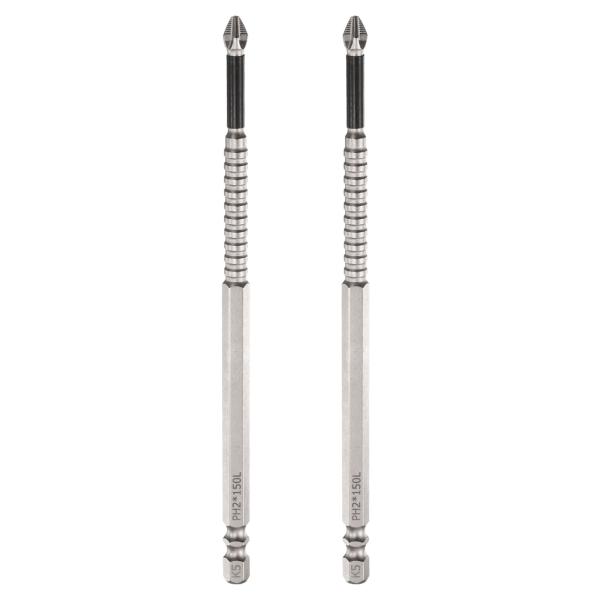 uxcell 2本組 プラスビット ドライバービット PH2 長さ150mm 六角軸 強力磁気ビット 滑り止め 電動ドライバー用 シルバー