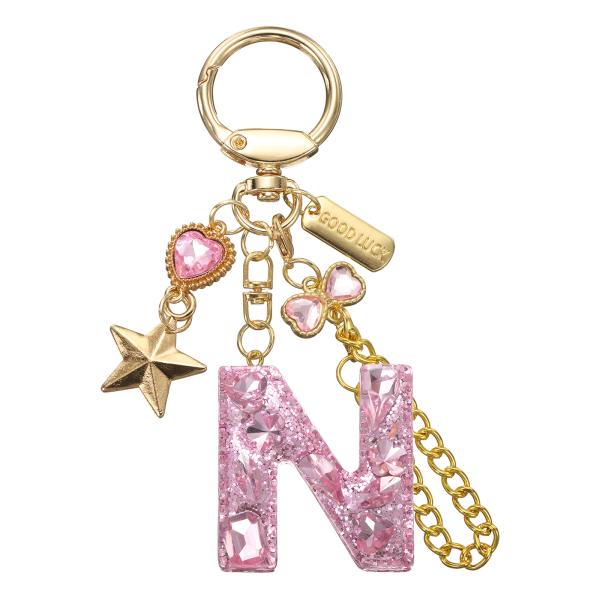 PATIKIL 女性用のイニシャルレターキーチェーンバッグバックパック財布車のキーカップアクセサリー用のかわいいレターキーチェーンブリングハートバタフ