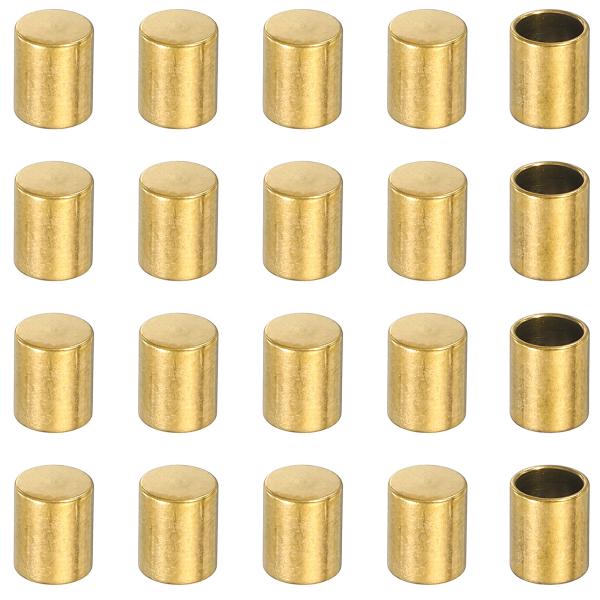 uxcell ステンレス製コードエンドキャップ20個 4mmバ レルビーズ 革紐用エンドキャップ ジュ エリー制作DIYタッセル用 6mm長 金色