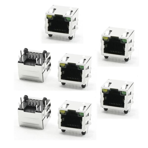 uxcell RJ45 8P8C PCB ジャック LAN ソケット パイロット ライト ステンレス 鋼 シールド 7個