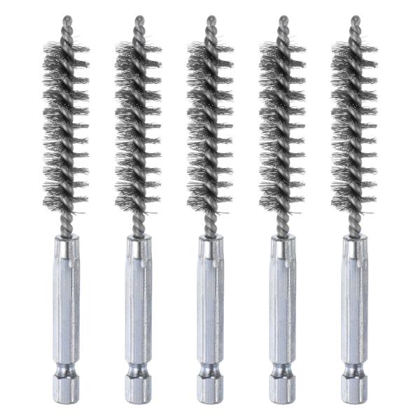 uxcell 5個入り 304 ステンレス鋼ボアブラシ 12mm直径 10cm長さ ハンドル付き清掃用ツイストワイヤーブラシ 6.35mm六角シャンク