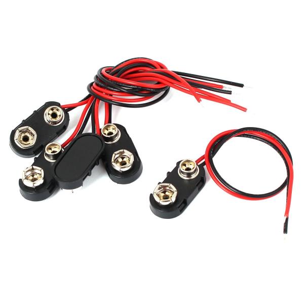 uxcell バッテリースナップ 9V電池クリップコネクタ 電池ホルダーワイヤ 5個入り ブラック シルバートーン レッド プラスチック 銅 I型コネクター 15cm