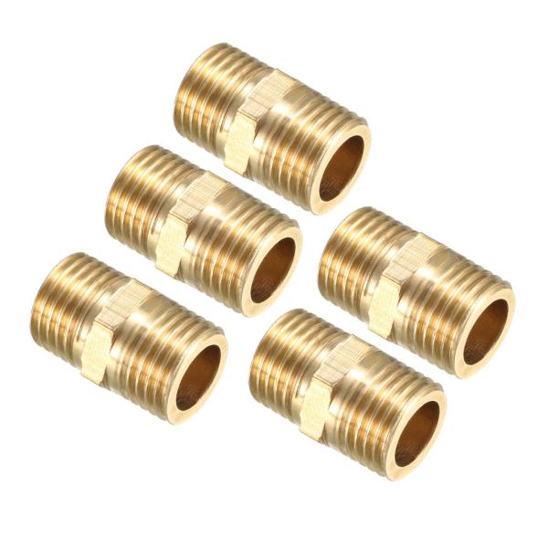 uxcell パイプ継手 六角ニップル スレッドコネクター 1/4 PTオスx1/4 PTオス 5個入