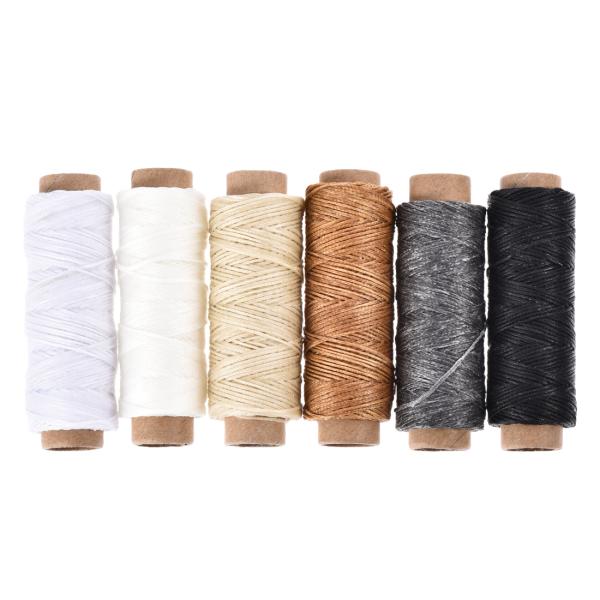 【本商品は海外出荷】お届けは通常20-30日を頂いております。[革縫製ワックス糸]-50M/スプール;ねじサイズ：1mm（175D）。[ヘビーフラットワックスドスレッド]-ポリエステルヤーンテキスタイルで作られており、高温でワックス処理され...