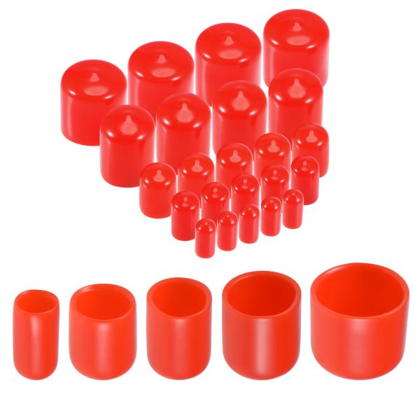 uxcell ラバープラグカバー エンドキャプスリーブ ラバーエンドキャップ 6mm 9mm 12mm 19mm 22mm レッド 25個入り