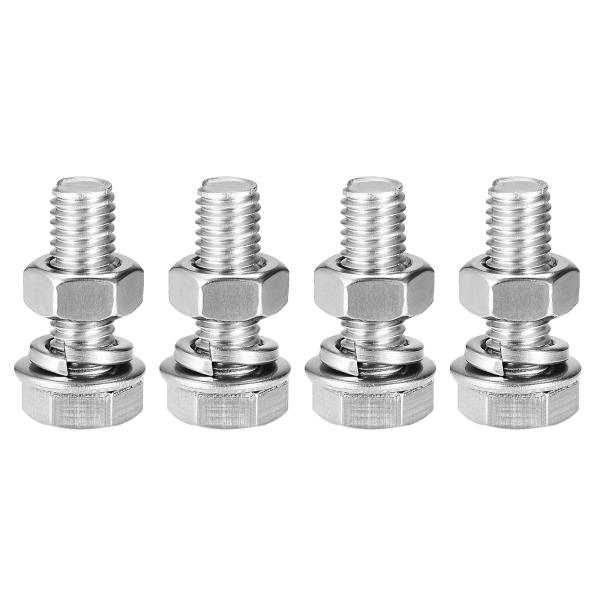 uxcell 六角ねじボルト ナット フラット ロックワッシャーキット M8 x 25mm 304ステンレス鋼 完全ねじ込み 六角ボルト 4セット入り