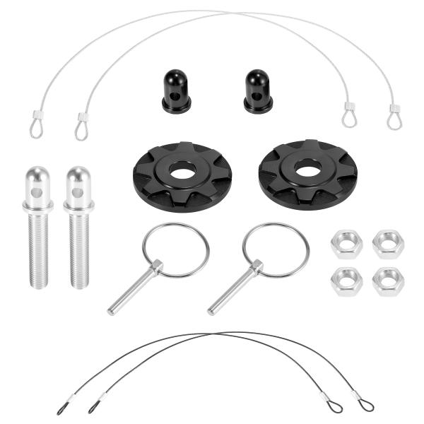 X AUTOHAUX カーフードピンキット フードピンロック ラッチキャッチセット 付属品付き ユニバーサル アルミニウム合金 ブラック 2セット