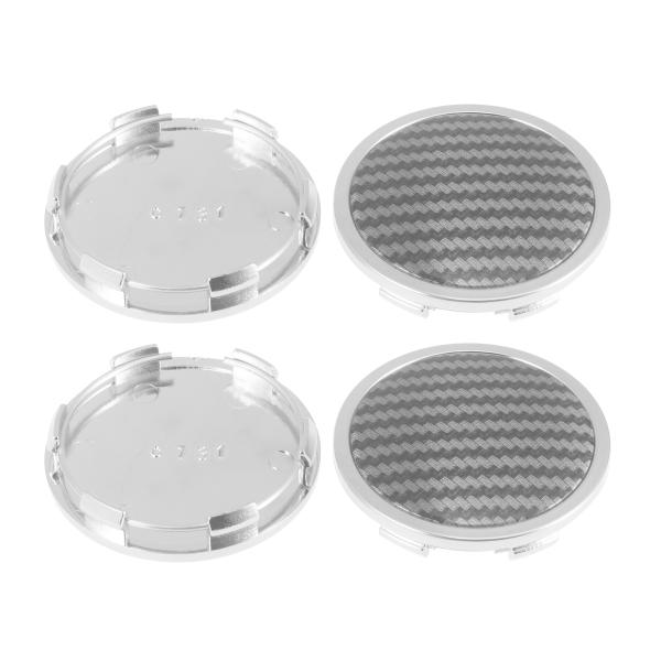X AUTOHAUX ホイールタイヤセンターハブキャップカバー 炭素繊維パターンステッカー 自動車用 6クリップ 外径65 mm 4個 シルバートーン