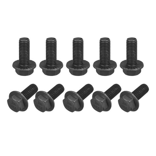 uxcell 六角鋸歯状フランジボルト ヘキサフランジボルト M10x25mm 10.9グレード 炭素鋼 ネジ 10個入り