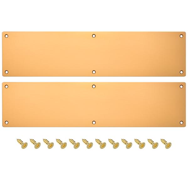 uxcell ドアキックプレート2個セット 4 x 16"のアルミ製キックプレート 外部正面ドアまたはバックドア用 ドアを蹴られるのを防ぐ 金色