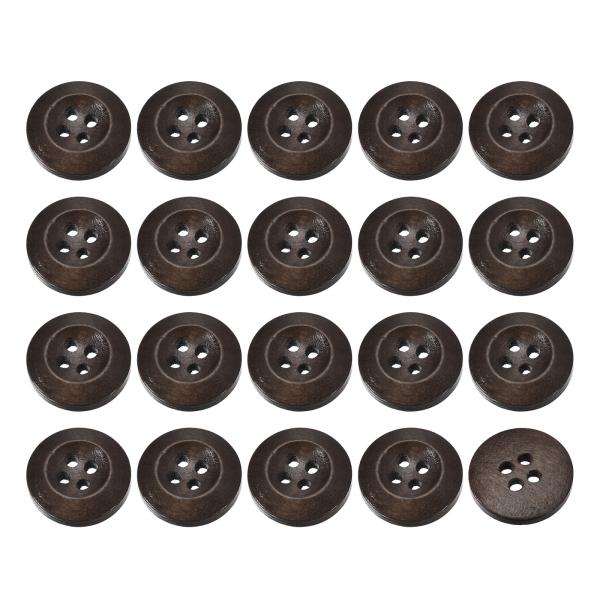 uxcell 50個 木製ボタン 18mm 4穴丸型木製ボタン 縫製DIYクラフト用 ダーク茶色
