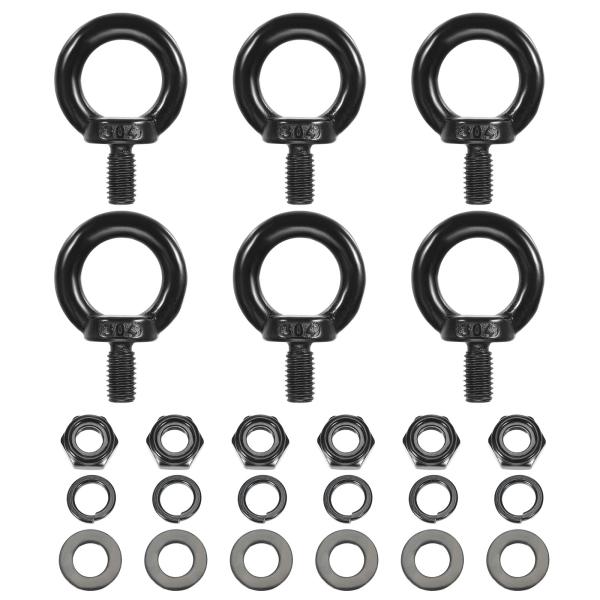 PATIKIL アイボルト M8x15mm 6個 304ステンレス鋼 防錆 耐食性 吊り下げ 金具 固定チェーン ワイヤーロープ ハンモック用 黒