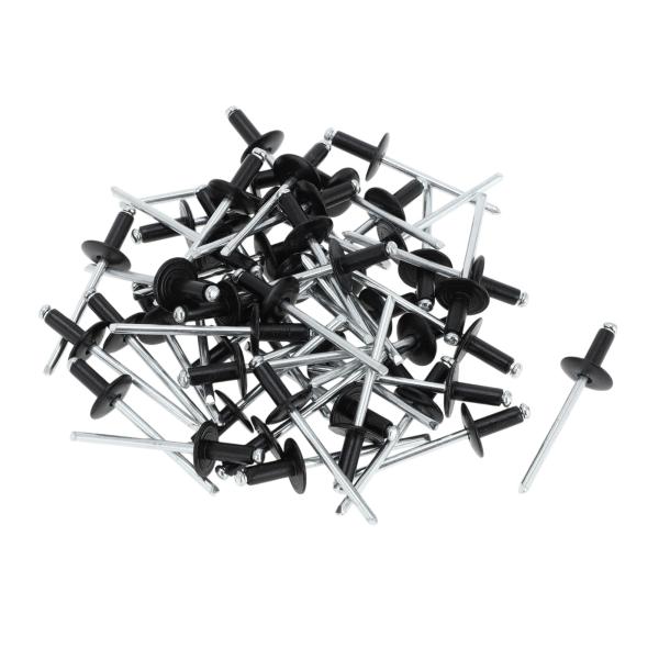 Motoforti ドームヘッドラージフランジブラインドリベット 4mm 10mm 12mm アルミ合金鉄 シルバートーン/ブラック 50個