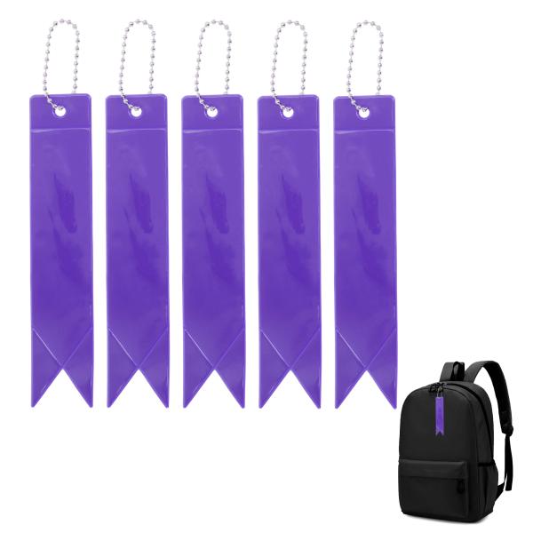 【商品仕樣】スタイル：リボン型 / カラー：紫 / サイズ：3x15cm(同色5個入り)【視認性を高める】反射効果で視認性を向上させ、夜間の安全を守ります。特に自転車や徒歩での移動時に安心です。【多用途】このキーホルダーは、キーリングとして...