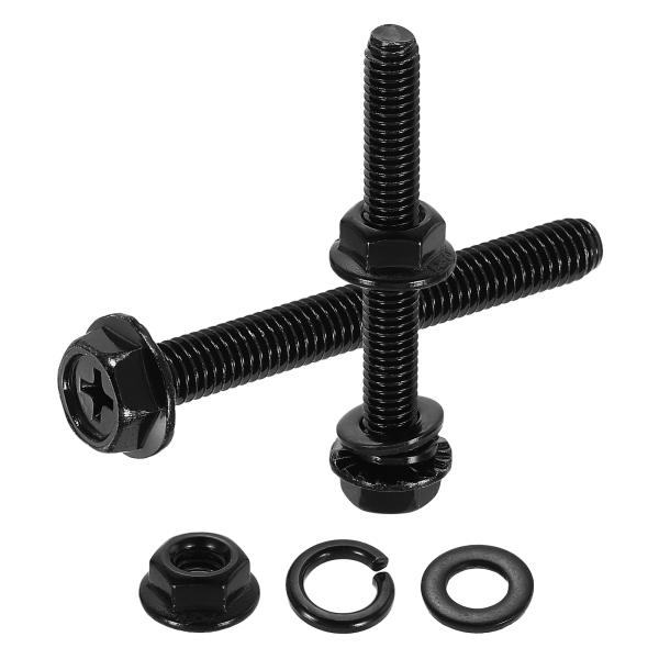 uxcell M6 x 50mm 十字穴 フランジ 六角ボルト 10個セット 304ステンレス鋼 フランジ六角ネジ ナット 平ワッシャー ロックワッシ