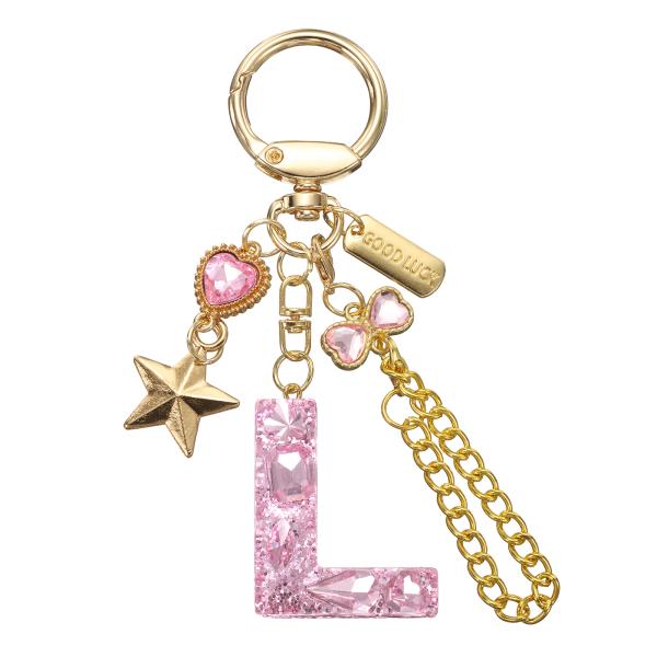 PATIKIL 女性用のイニシャルレターキーチェーンバッグバックパック財布車のキーカップアクセサリー用のかわいいレターキーチェーンブリングハートバタフ