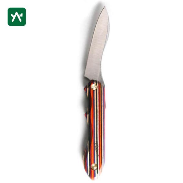 アウトドアナイフの決定版！包丁のような使用感なのに、折りたためてコンパクトに。メンテナンスも簡単な新感覚ナイフが登場。大人気 It's my knife Foldingのコンプリートモデル。色とりどりに染色された積層材。カラフルなストライプ...