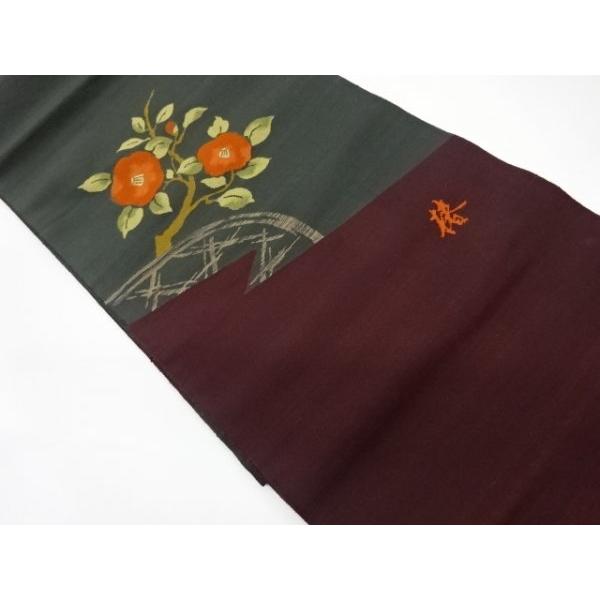 宗sou 手織紬椿模様織出し袋帯【リサイクル】【着】 :ys5725747:お