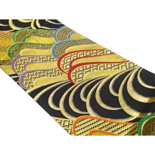 宗sou 抽象波模様織出し袋帯【リサイクル】【着】 :ys5848429:お茶道具