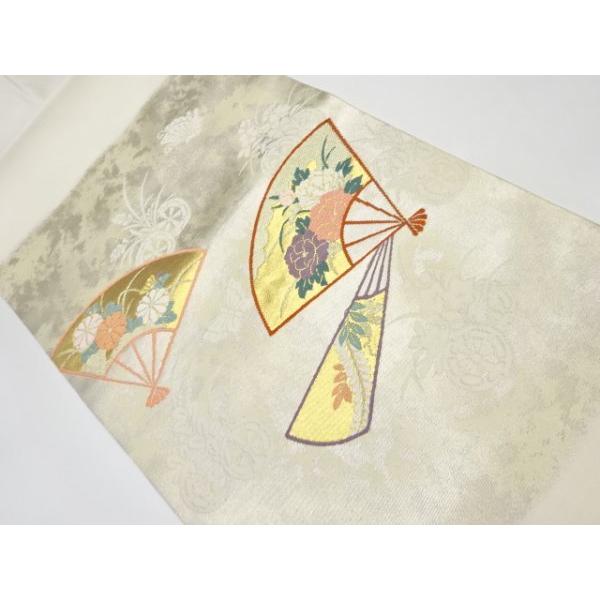 宗sou 扇に菊・牡丹模様織出し名古屋帯【リサイクル】【着
