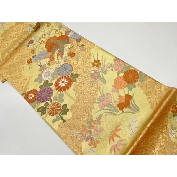 宗sou 九百唐織佐賀錦菊に鳳凰・花・笹模様織出し袋帯【リサイクル