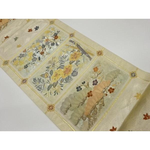 宗sou 色紙に桜・椿・松竹梅模様織出し袋帯【リサイクル】【着