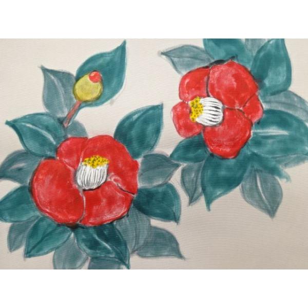 ̮⃝ 作家様手描き 可憐な椿花文様 塩瀬 名古屋帯（ys6118602; 宗sou 