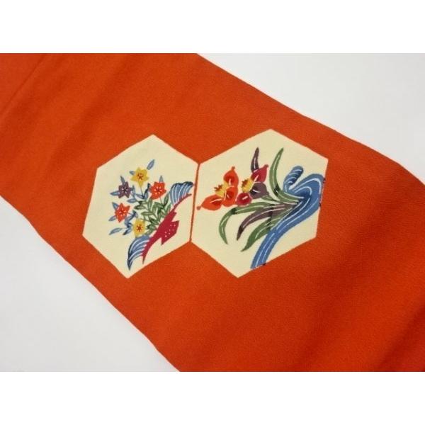 宗sou 縮緬地型染亀甲に桔梗・水仙模様名古屋帯【リサイクル】【着