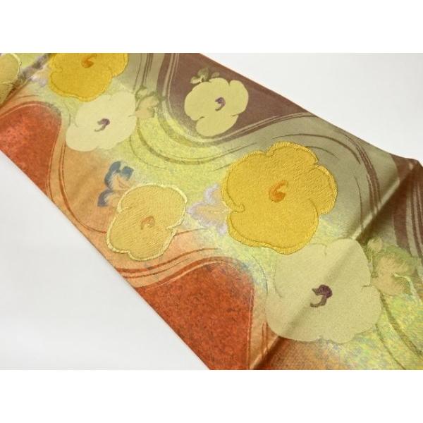 宗sou よろけ縞に花模様織出し袋帯【リサイクル】【着】 :ys6263846:お