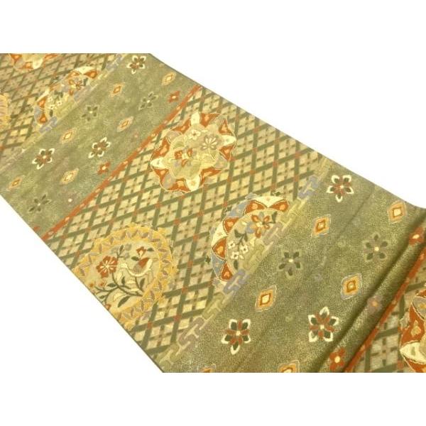 ys7151384; 宗sou 華紋・花鳥に襷模様織出し袋帯【着】 : お茶道具  