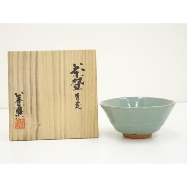 AKa6510　清風与平　七宮青磁茶碗　共箱 夢工房】四代 清風 与平 造 七官青磁 茶碗 共箱 TB-116
