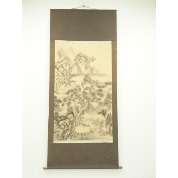 ys7217417; 宗sou 中国 長庚筆 水墨山水 肉筆絹本掛軸（保護箱）【道