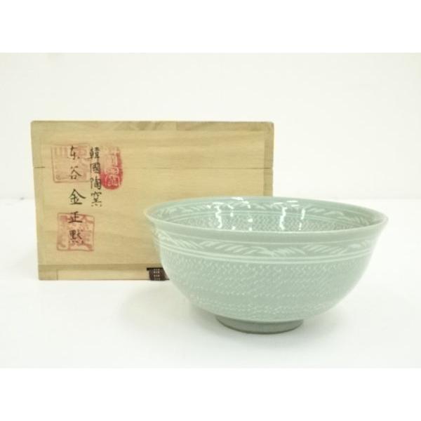 ys7294704; 宗sou 韓国陶窯 東谷 金正黙造 高麗青磁茶碗（共箱）【道