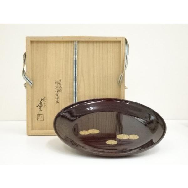 ys7324781; 宗sou 川端近左造 唐松蒔絵松ノ木溜青海盆（共箱）【道
