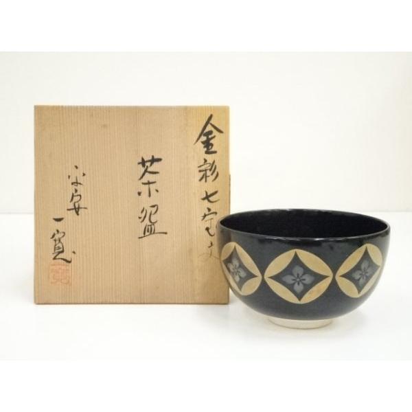 ys7327421; 宗sou 京焼 川尻一寛造 金彩七宝文茶碗(共箱)【道 ys7327421; 宗sou 京焼 川尻一寛造 金彩七宝文茶碗(共箱)【道